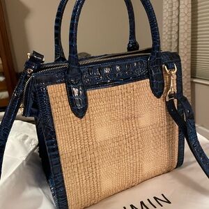 Brahmin navy and straw top handle bag-hard to find!